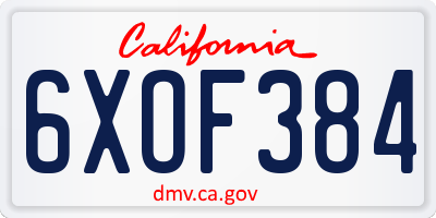 CA license plate 6XOF384