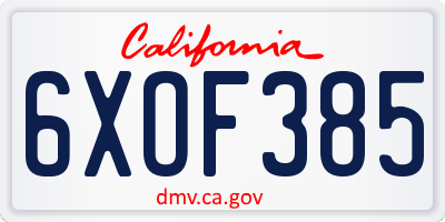 CA license plate 6XOF385
