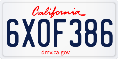 CA license plate 6XOF386