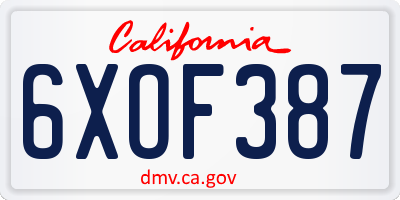 CA license plate 6XOF387