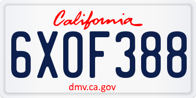 CA license plate 6XOF388