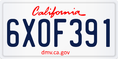CA license plate 6XOF391