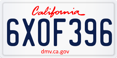 CA license plate 6XOF396