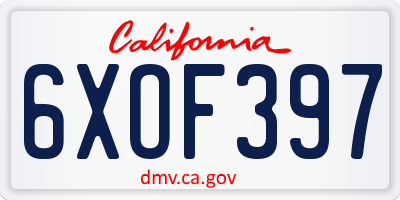 CA license plate 6XOF397
