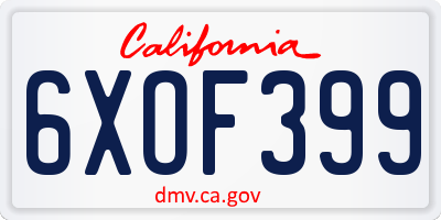 CA license plate 6XOF399