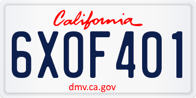 CA license plate 6XOF401