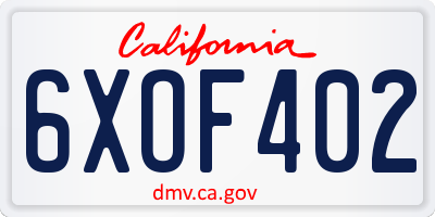 CA license plate 6XOF402