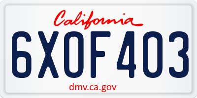 CA license plate 6XOF403