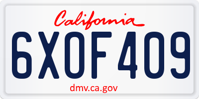 CA license plate 6XOF409