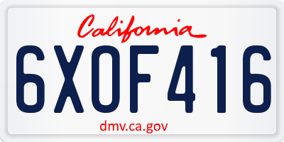 CA license plate 6XOF416