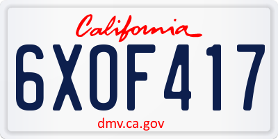 CA license plate 6XOF417