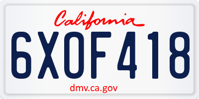 CA license plate 6XOF418