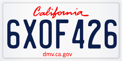 CA license plate 6XOF426