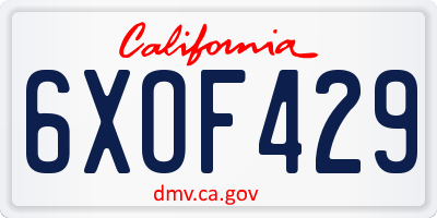 CA license plate 6XOF429