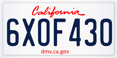 CA license plate 6XOF430