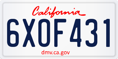 CA license plate 6XOF431