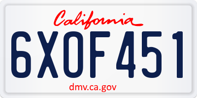 CA license plate 6XOF451