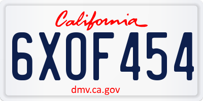 CA license plate 6XOF454