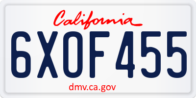 CA license plate 6XOF455