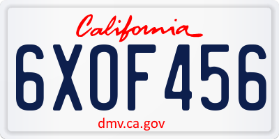 CA license plate 6XOF456