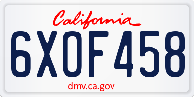 CA license plate 6XOF458