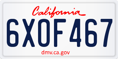CA license plate 6XOF467