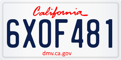 CA license plate 6XOF481