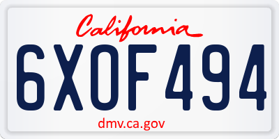 CA license plate 6XOF494