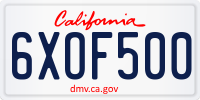 CA license plate 6XOF500