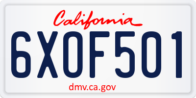 CA license plate 6XOF501