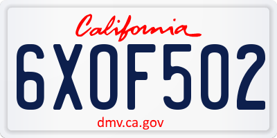 CA license plate 6XOF502