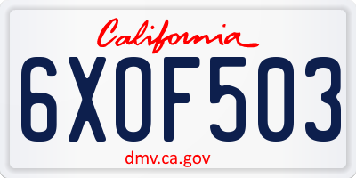 CA license plate 6XOF503