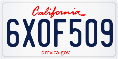CA license plate 6XOF509
