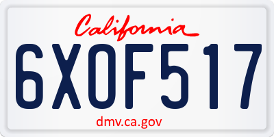 CA license plate 6XOF517