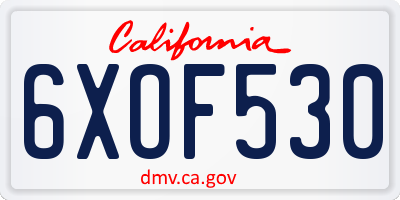 CA license plate 6XOF530