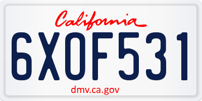 CA license plate 6XOF531