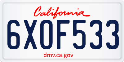 CA license plate 6XOF533