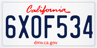 CA license plate 6XOF534