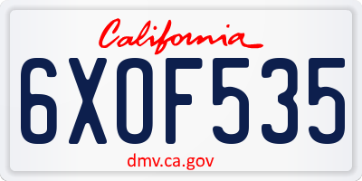 CA license plate 6XOF535