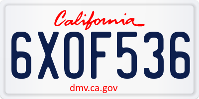 CA license plate 6XOF536
