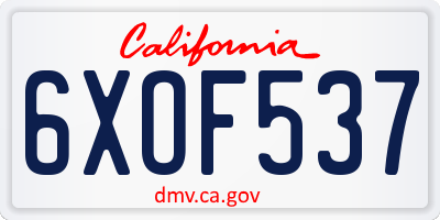 CA license plate 6XOF537
