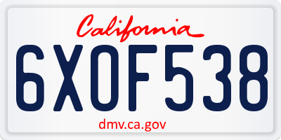 CA license plate 6XOF538