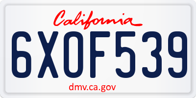 CA license plate 6XOF539