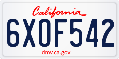 CA license plate 6XOF542