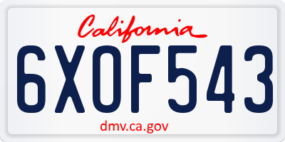 CA license plate 6XOF543