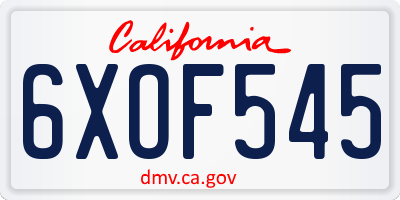 CA license plate 6XOF545
