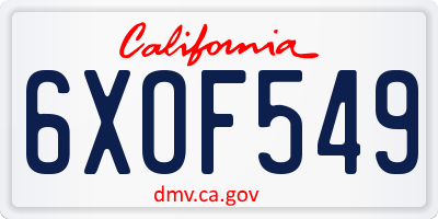 CA license plate 6XOF549