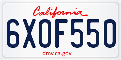 CA license plate 6XOF550