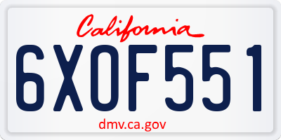 CA license plate 6XOF551