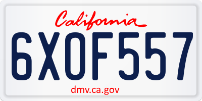 CA license plate 6XOF557